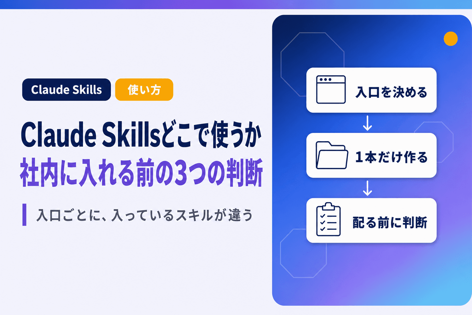 Claude Skillsの使い方|どこで使うか、社内に入れる前の3つの判断